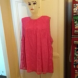 Torrid Bright Pink Embroidered Sleeveless Blouse Sz 3